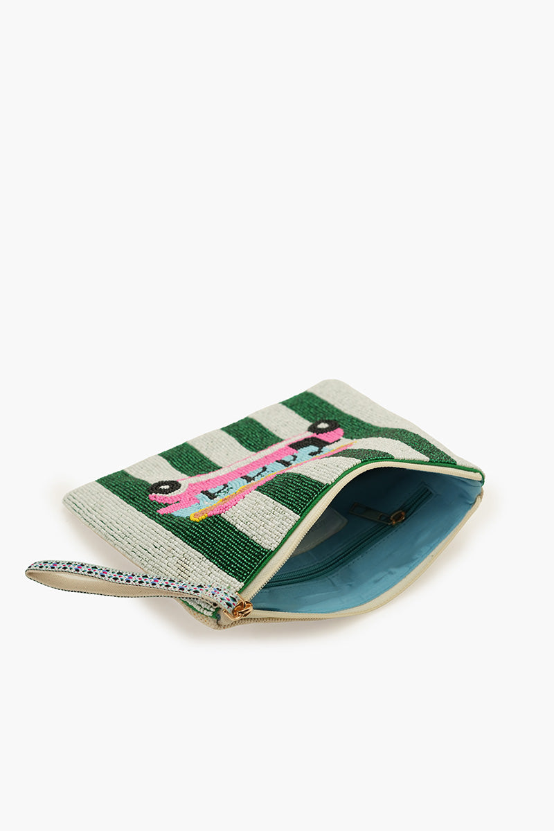 Golf Cart Getaway Fully Hand-Beaded Top Zip Clutch | View 5