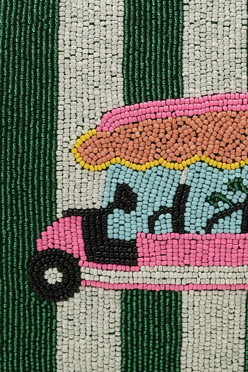 Golf Cart Getaway Fully Hand-Beaded Top Zip Clutch | View 2