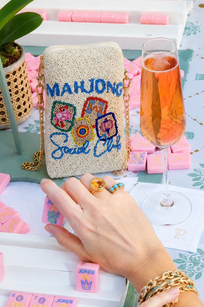 Mahjong Street Fully Hand-Beaded Crossbody Bag