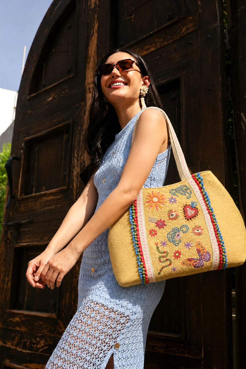 Whimsical Butterfly Beaded Oversized Tote