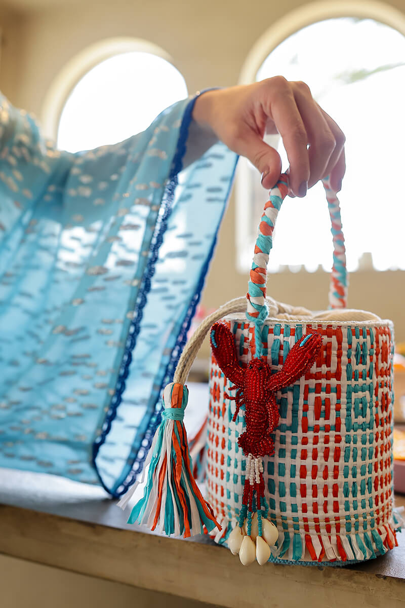 The Lobster Lattice Raffia Bucket Bag