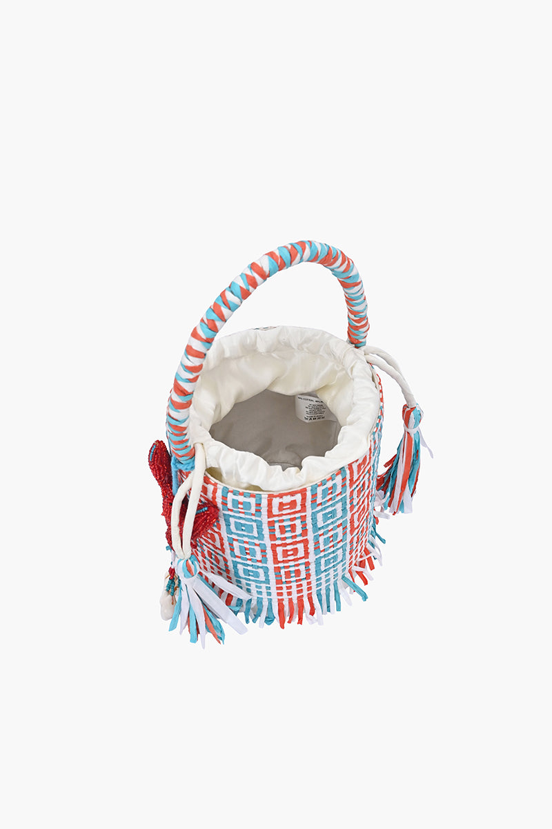 The Lobster Lattice Raffia Bucket Bag