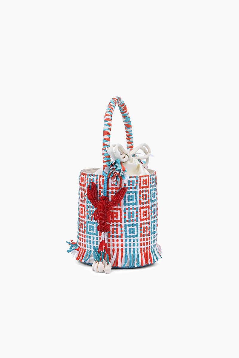 The Lobster Lattice Raffia Bucket Bag