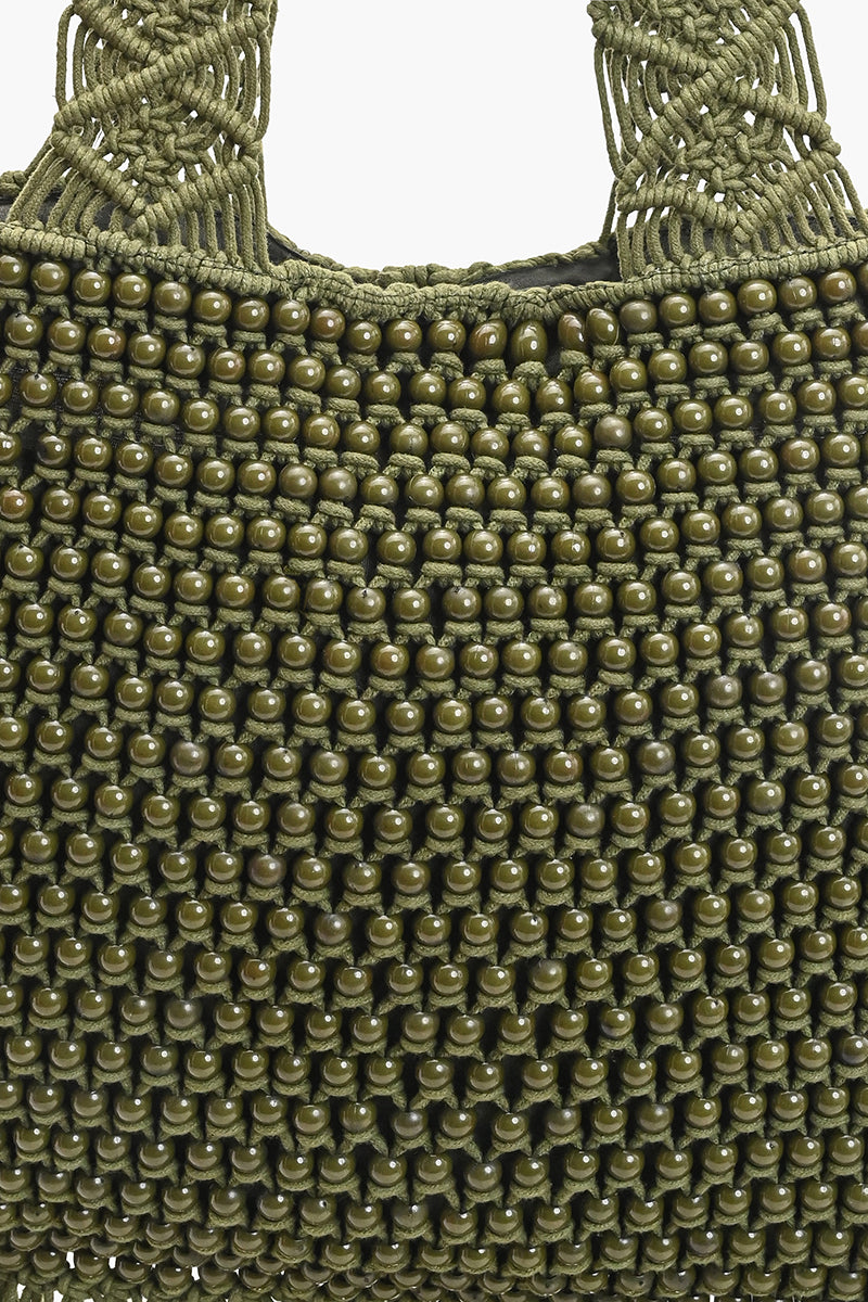 Olive Lattice Fringe Bag