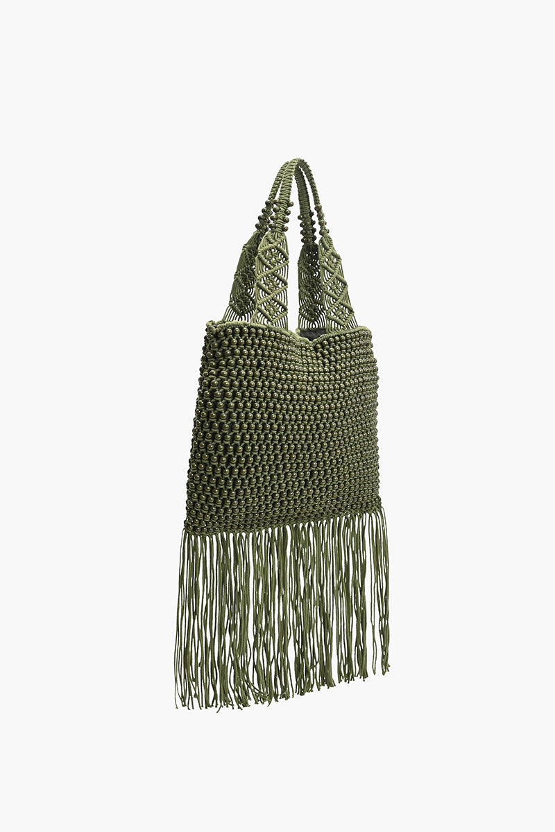 Olive Lattice Fringe Bag