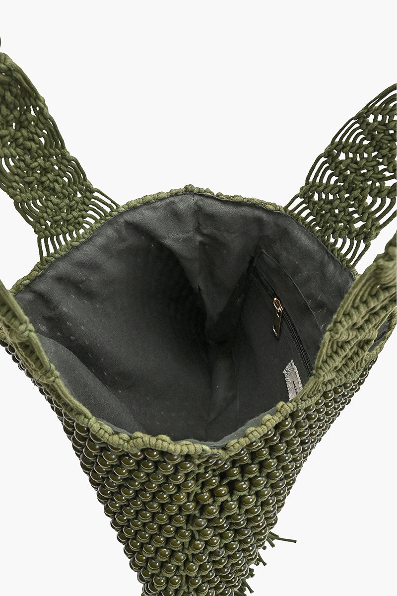 Olive Lattice Fringe Bag