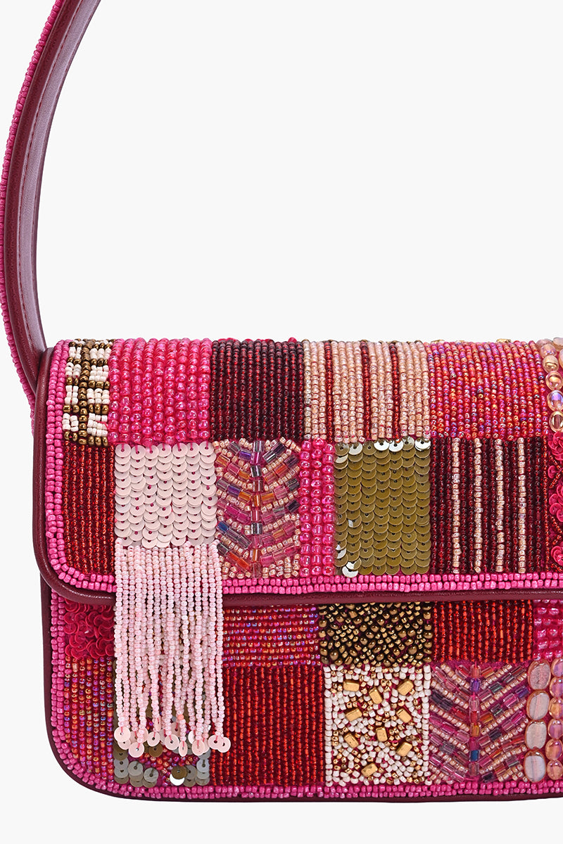 Fuchsia Mosaic Beaded Shoulder Bag | View 3