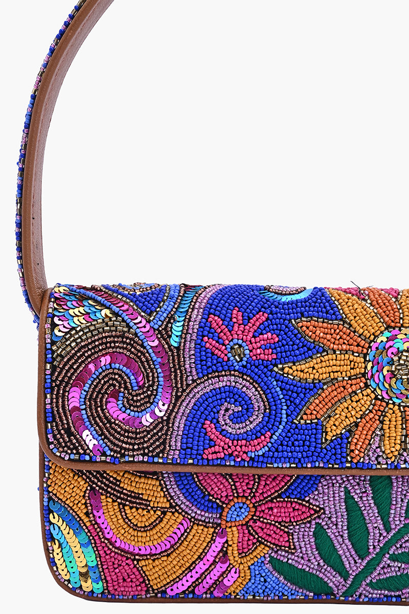 Celestial Floral Bloom Beaded Shoulder Bag