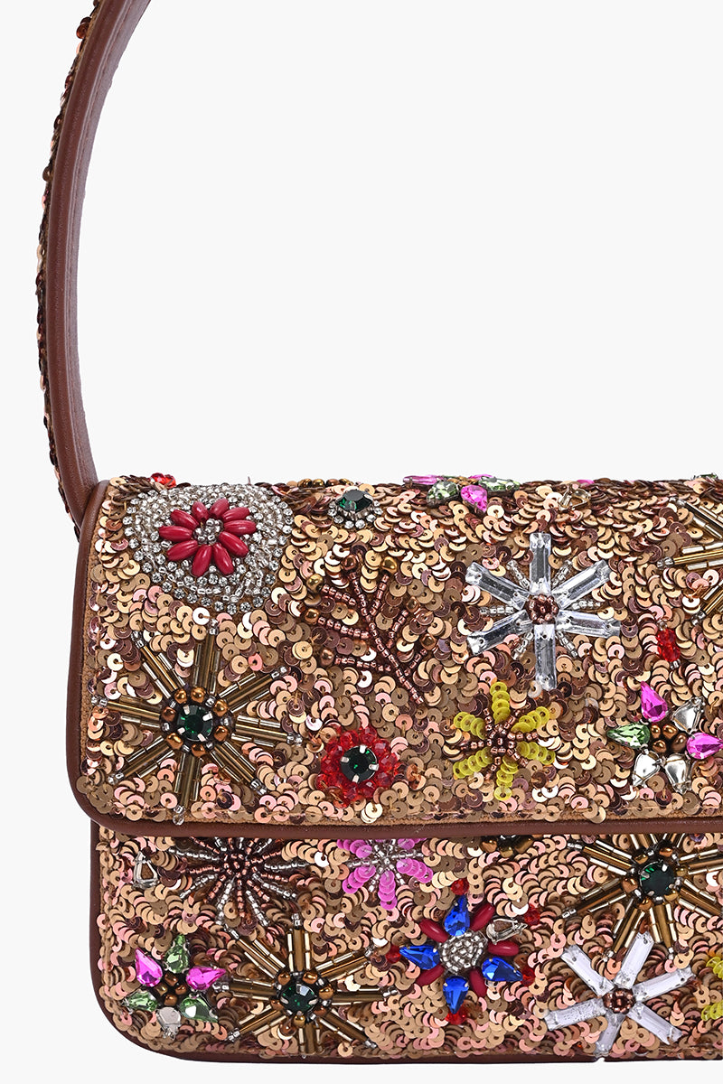Champagne Blossom Beaded Shoulder Bag