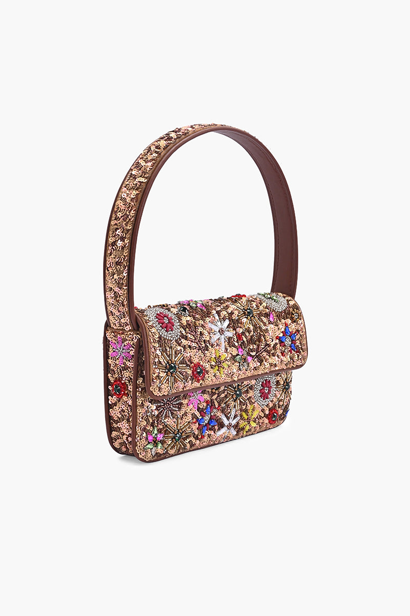 Champagne Blossom Beaded Shoulder Bag