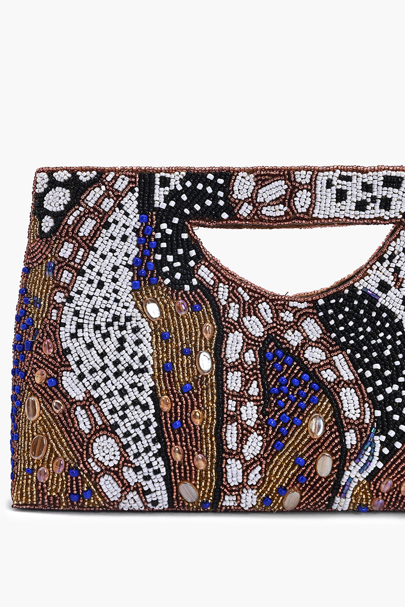 Untamed Elegance Beaded Clutch Bag
