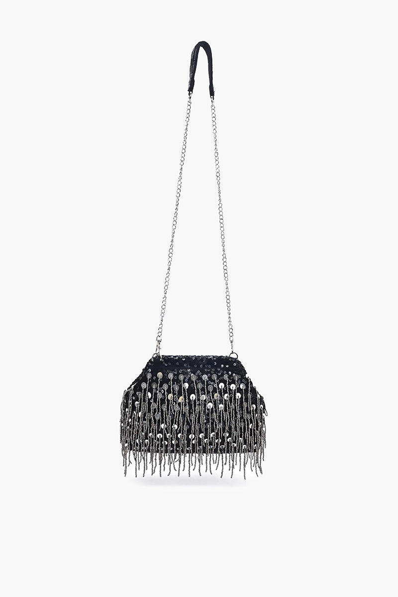 Onyx Glam Fringe Evening Clutch | View 7