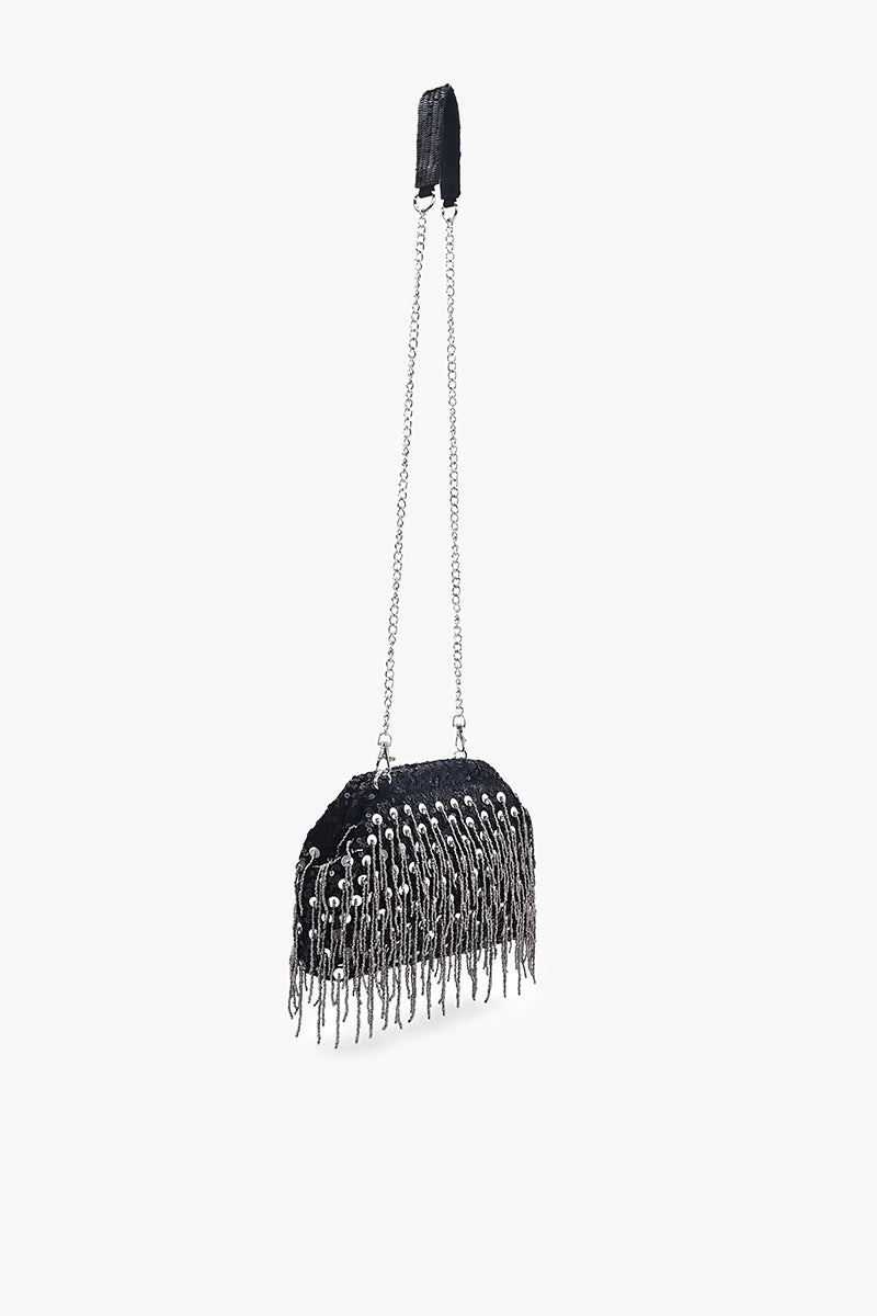 Onyx Glam Fringe Evening Clutch | View 4