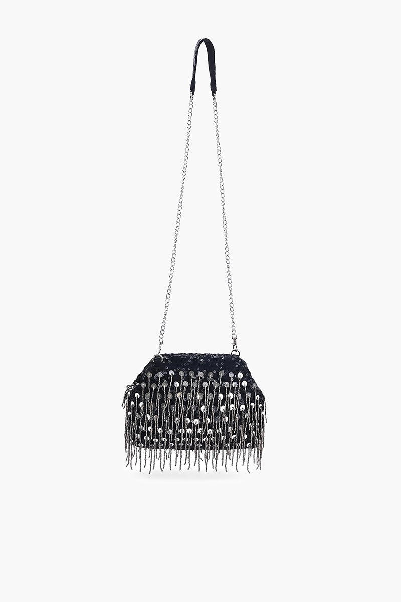 Onyx Glam Fringe Evening Clutch | View 5