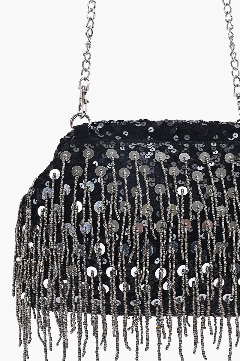 Onyx Glam Fringe Evening Clutch | View 3