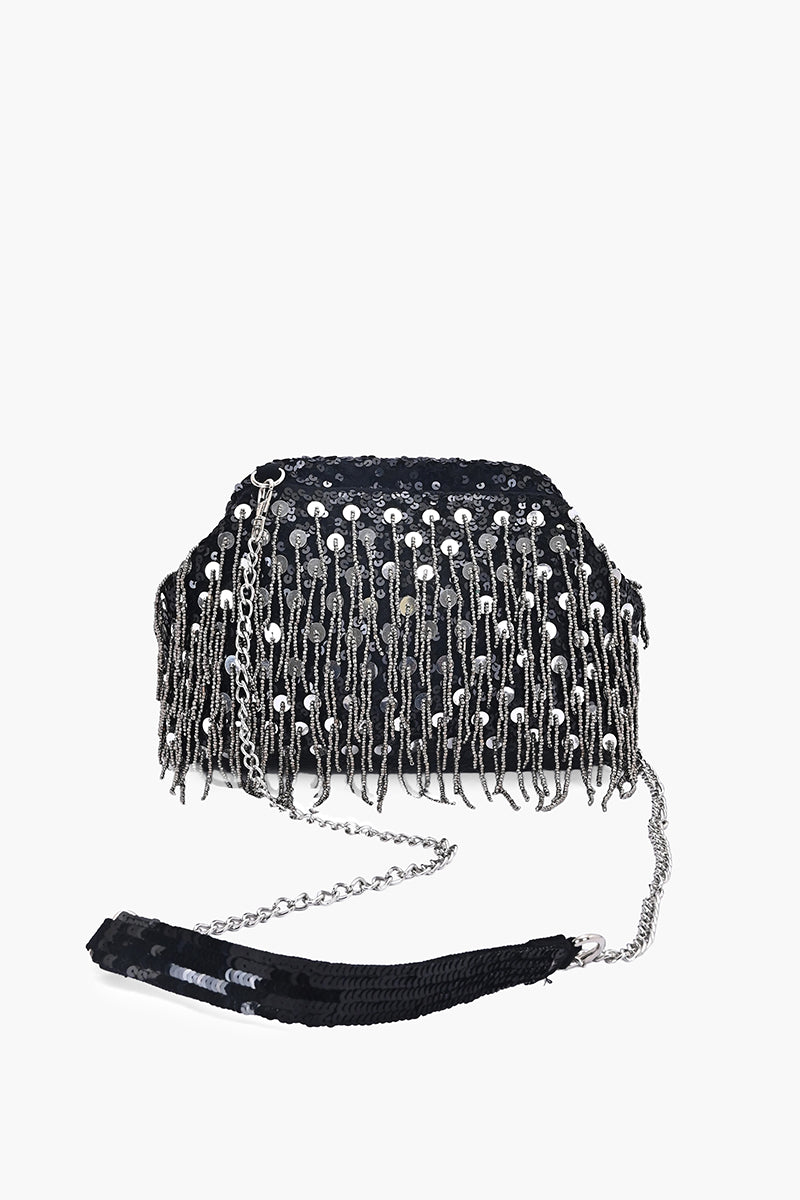 Onyx Glam Fringe Evening Clutch