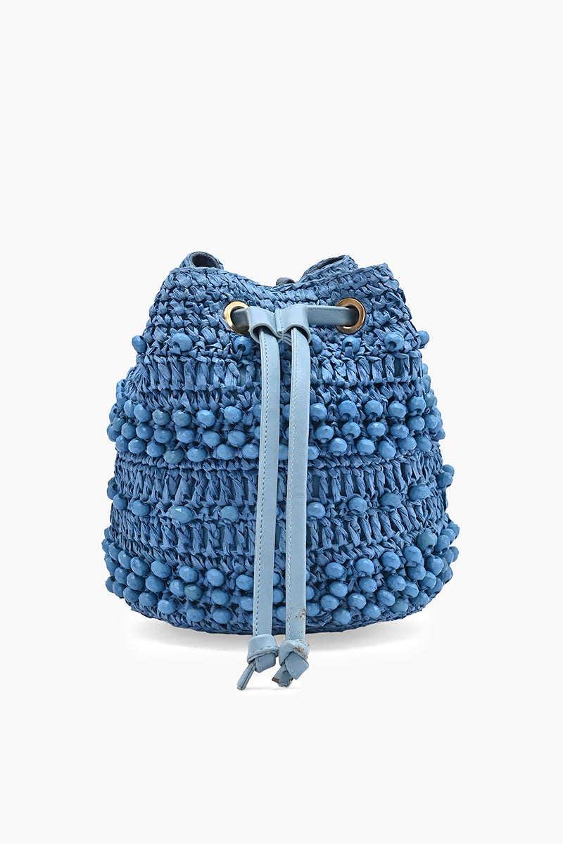 Blue Lagoon Raffia Drawstring Bag