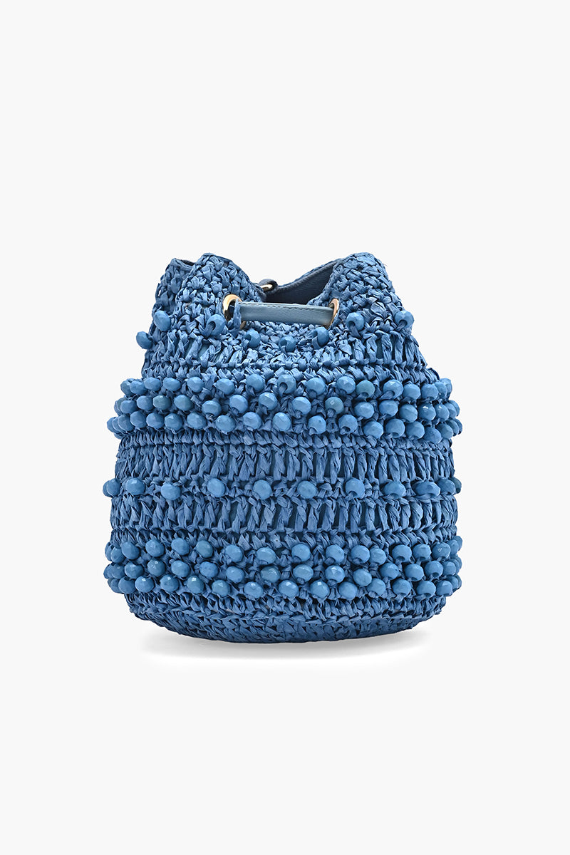 Blue Lagoon Raffia Drawstring Bag | View 3