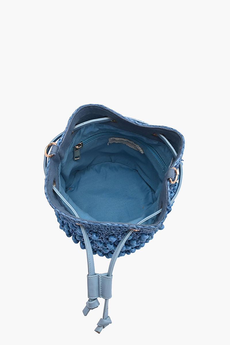 Blue Lagoon Raffia Drawstring Bag | View 5