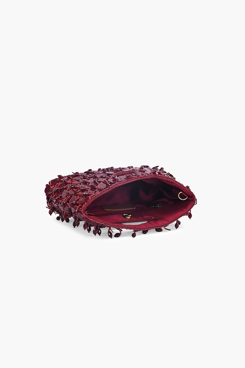 Ruby Radiance Embellished Clutch