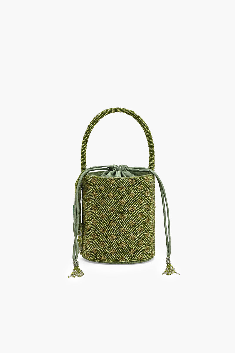 Olive Artisan Beaded Bucket Bag