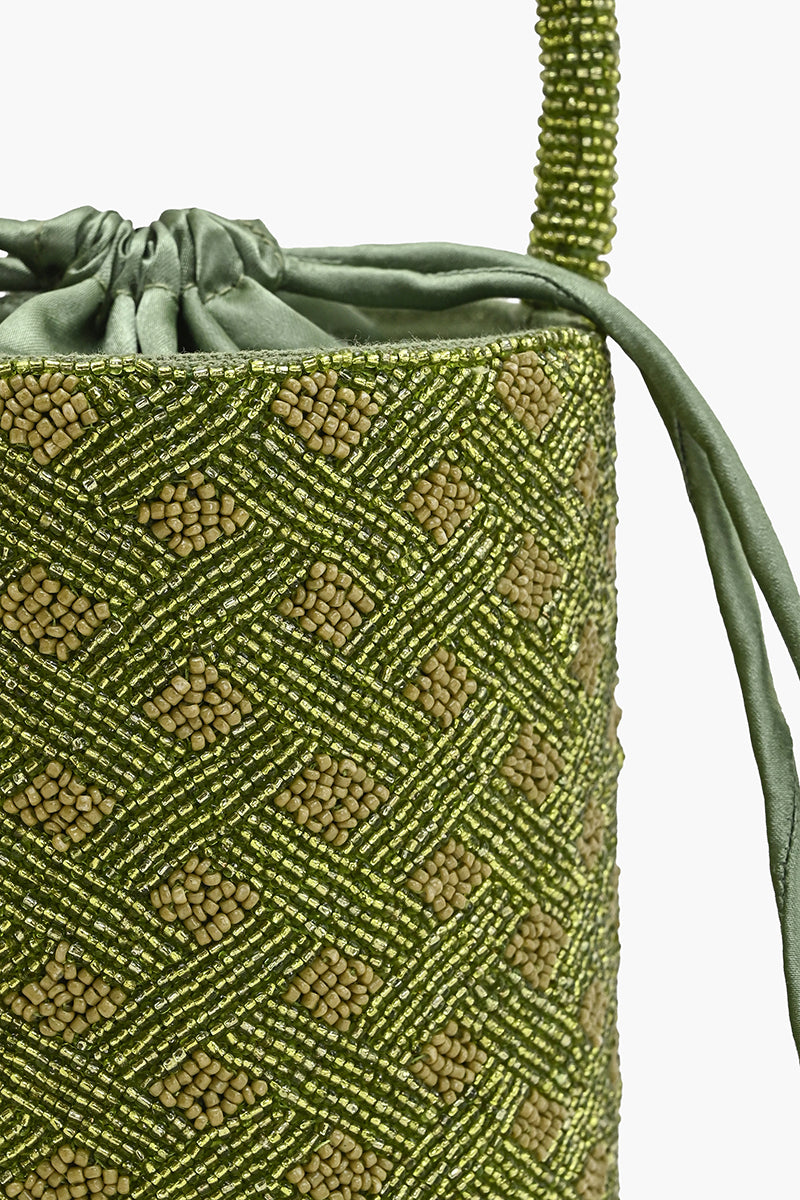 Olive Artisan Beaded Bucket Bag | View 3