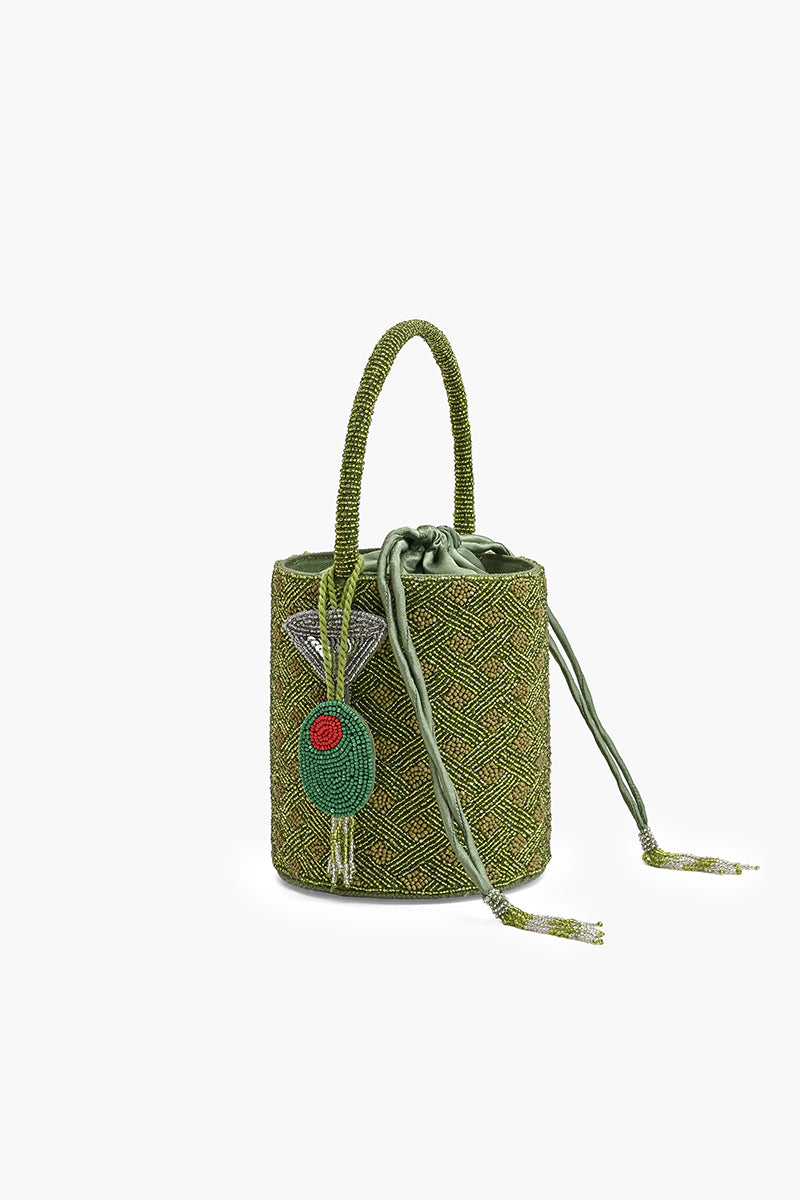 Olive Artisan Beaded Bucket Bag | View 2