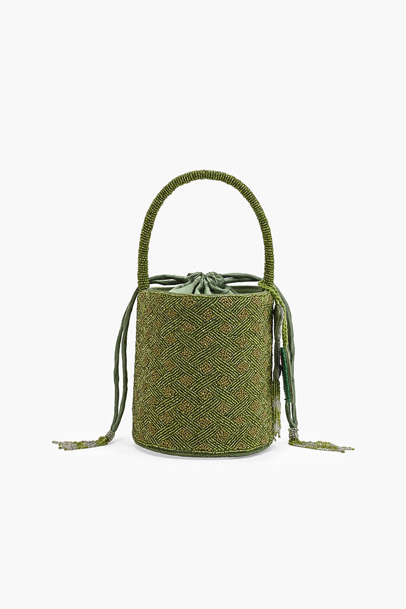 Olive Artisan Beaded Bucket Bag | View 5
