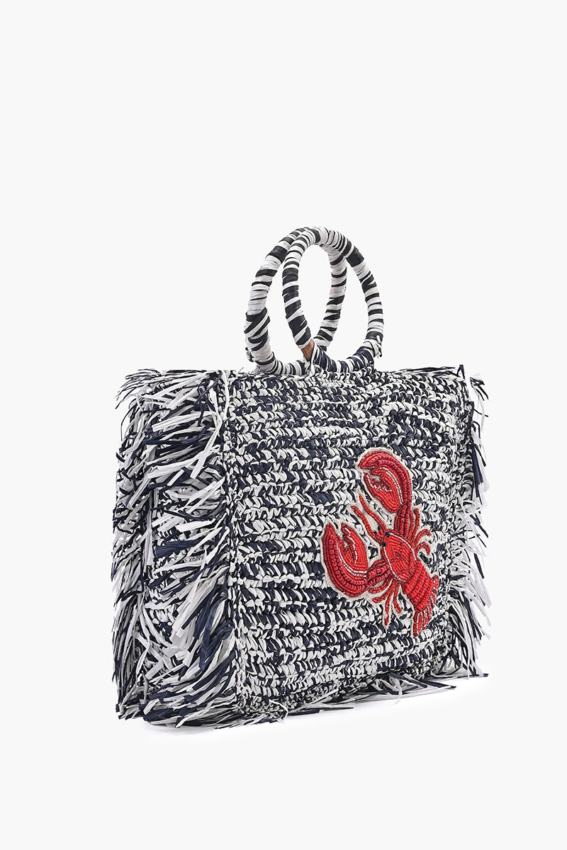 Lobster Bay Fringe Raffia Tote