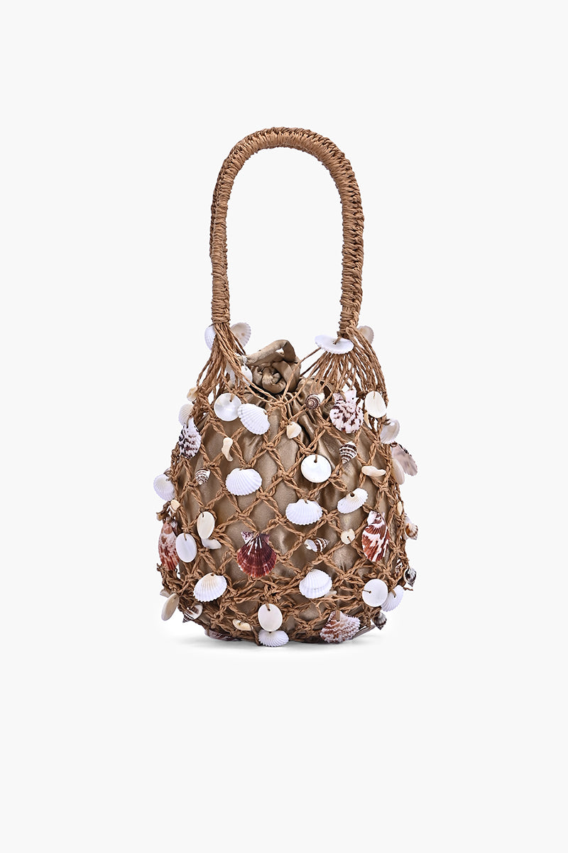 Shell Charm Net Drawstring Bag