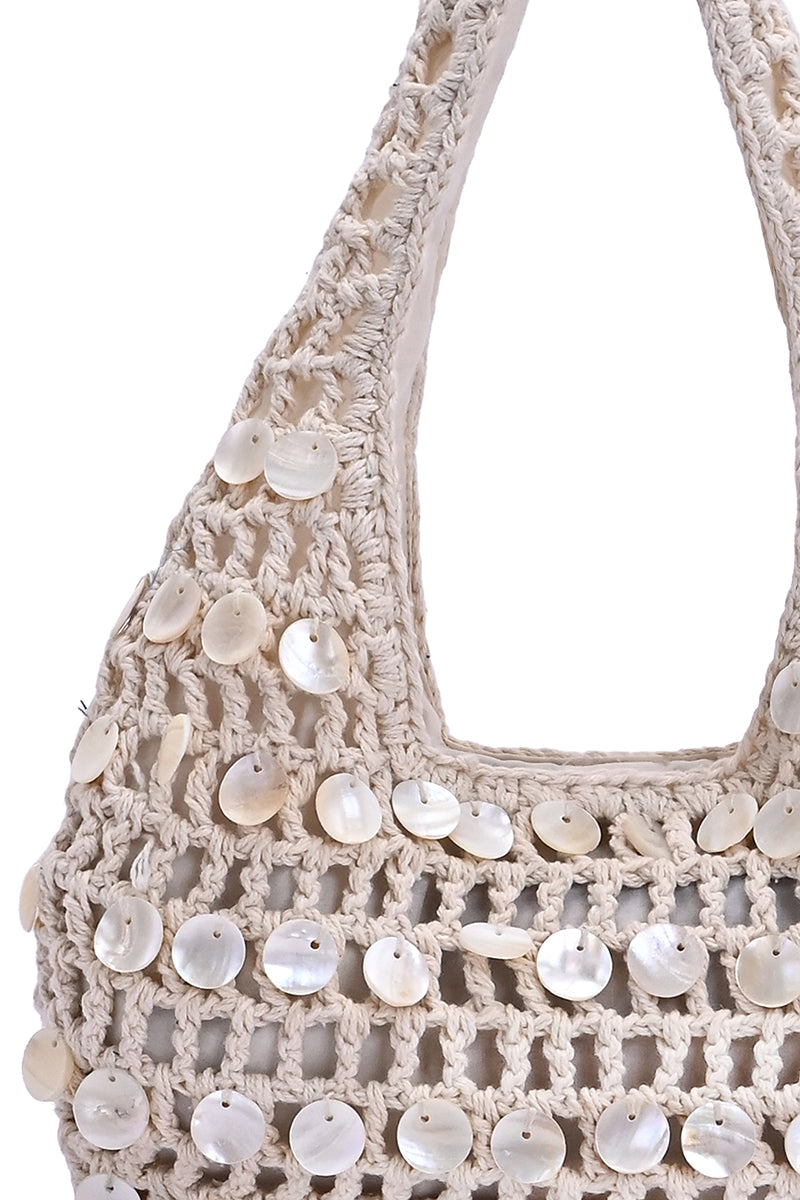Ivory Shell Crochet Hobo Bag | View 3