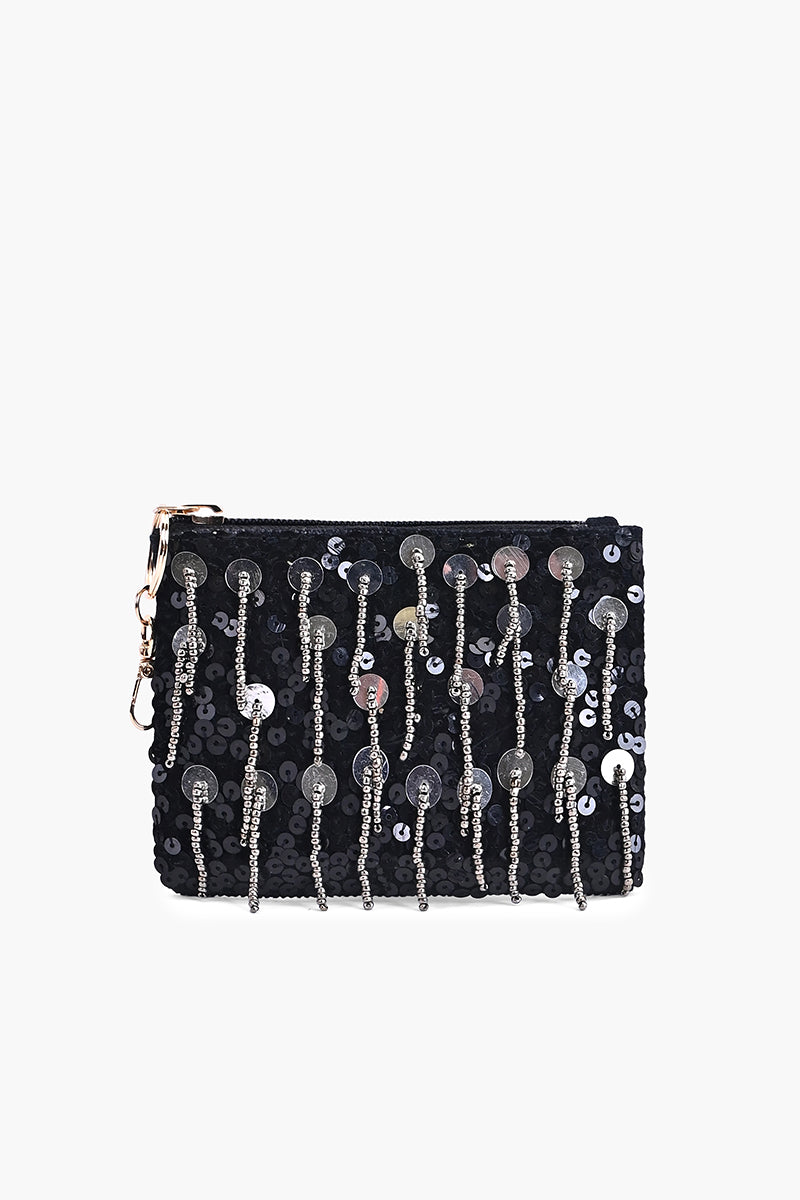 Onyx Glam Fringe Coin Pouch