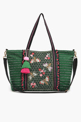 Embellished Tote with Pouch & Coin Emerald Bee