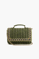 Hand Held beaded Clutch with Adjustable Chain Strap Green