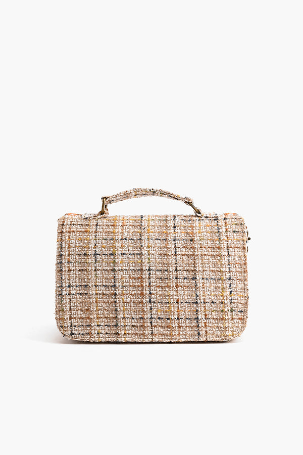 Hand Held beaded Clutch with Adjustable Chain Natural