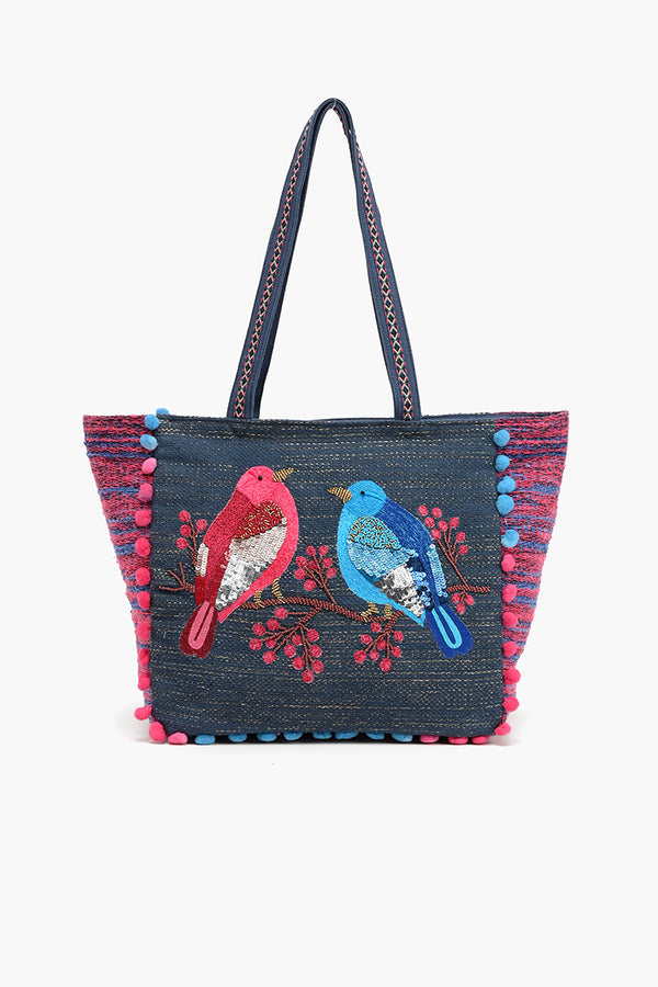 Embellished Shopper Tote Birds