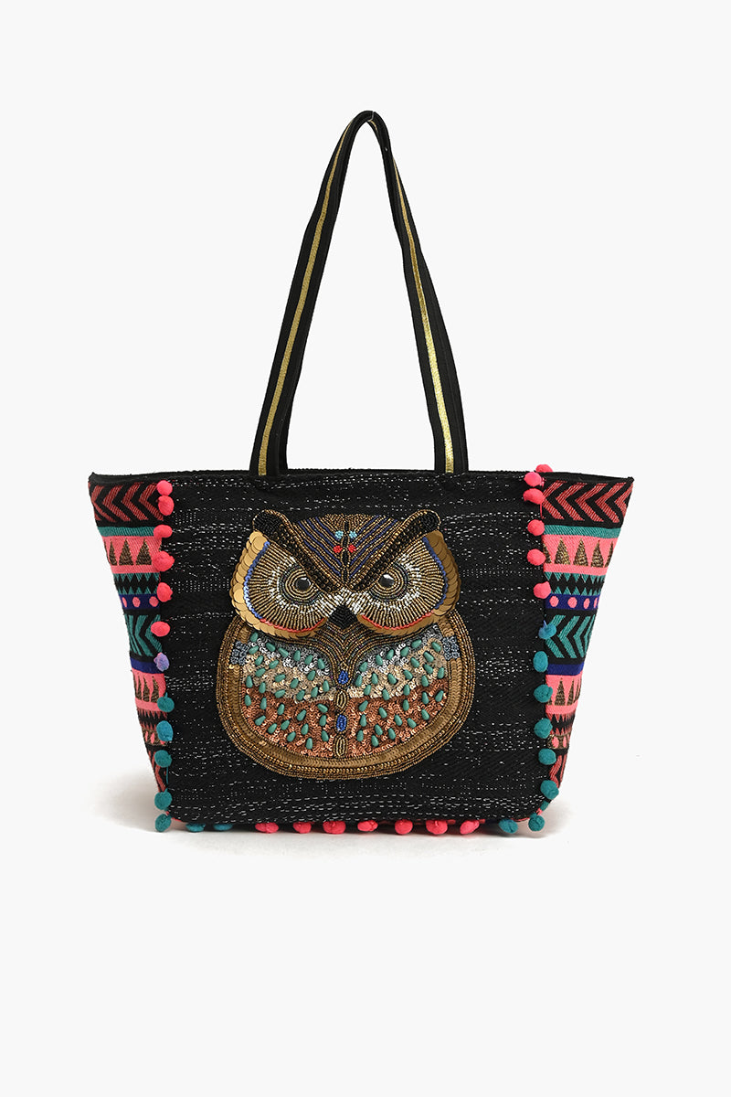Embellished Shopper Tote Owl