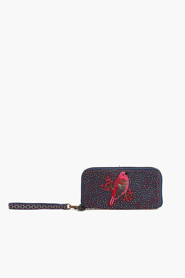 Embellished Wallet with wristlet-Birds