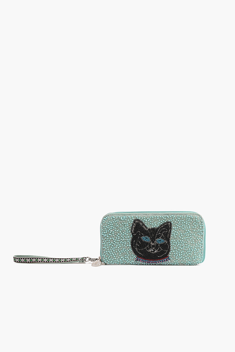 Embellished Wallet with wristlet-Cat