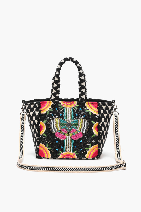 Embellished Tote Mini with Adjustable Strap Black Butterfly