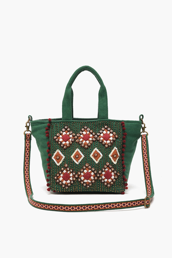 Embellished Tote Mini with Adjustable Strap Green Geo