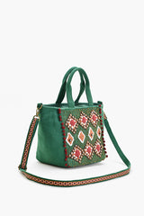 Embellished Tote Mini with Adjustable Strap Green Geo