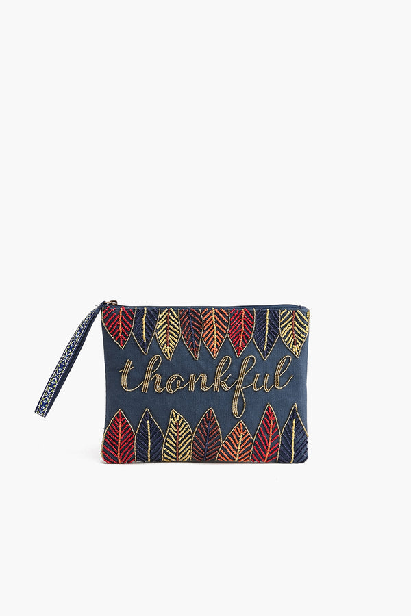 Thankful Embellished Wristlet Clutch