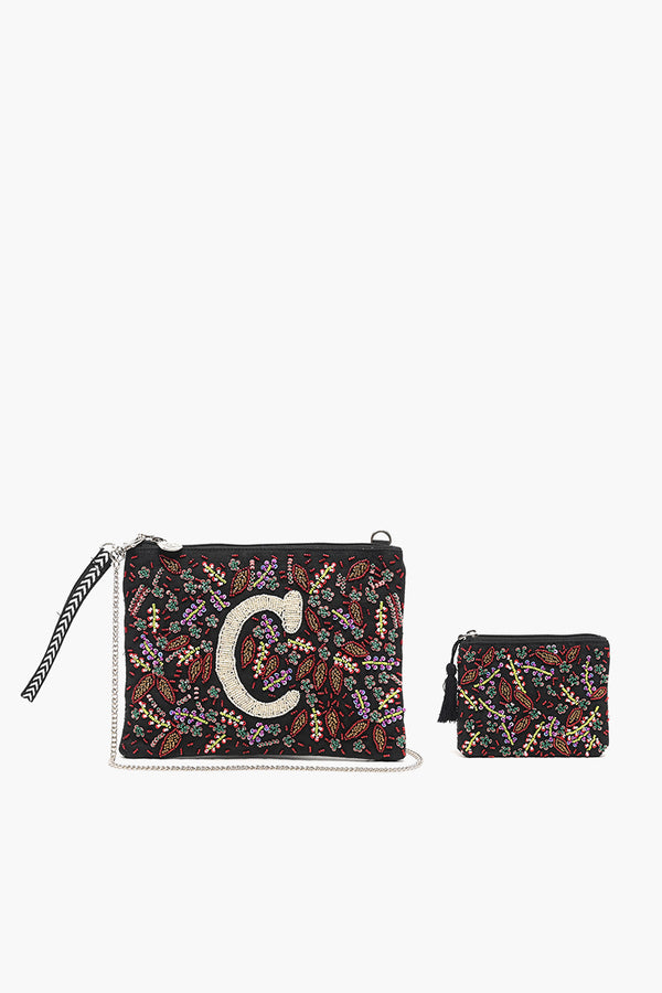 C Initial Embellished Pouch with Coin Bag