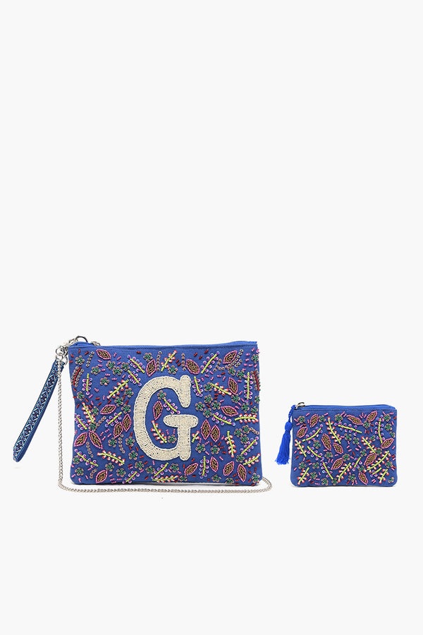 G Initial Embellished Pouch with Coin  Bag