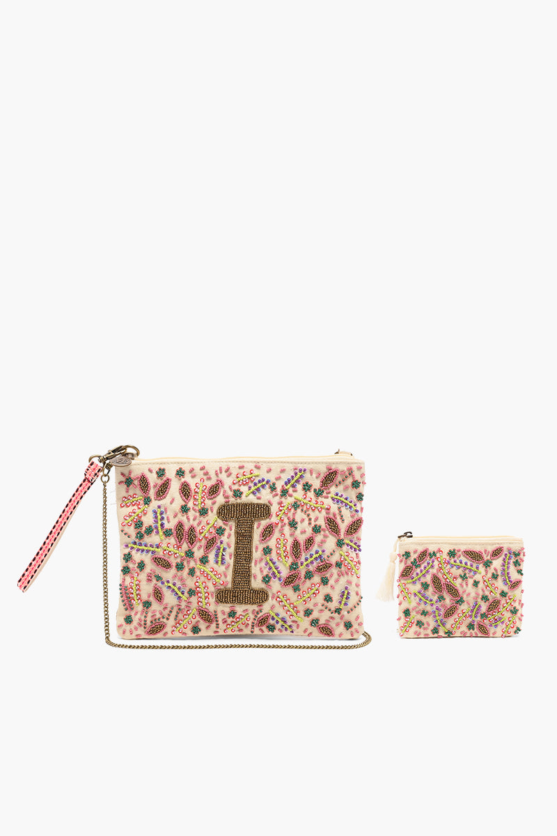 I Initial Embellished Pouch with Coin Bag