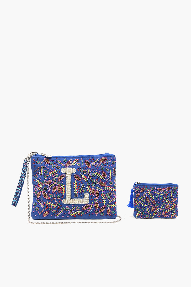 L Initial Embellished Pouch with Coin Bag