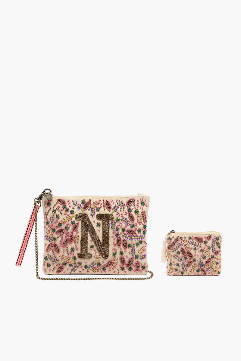 N Initial Embellished Pouch with Coin Bag