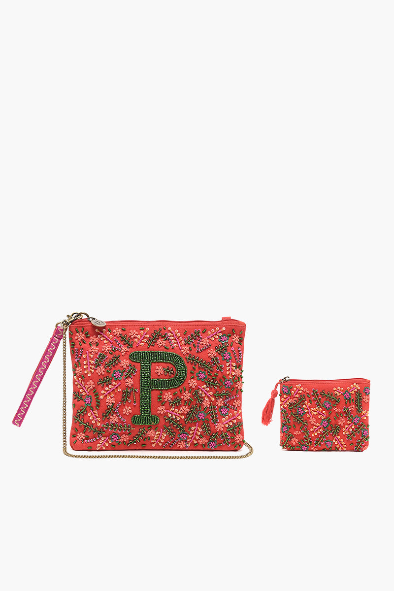 P Initial Embellished Pouch with Coin Bag