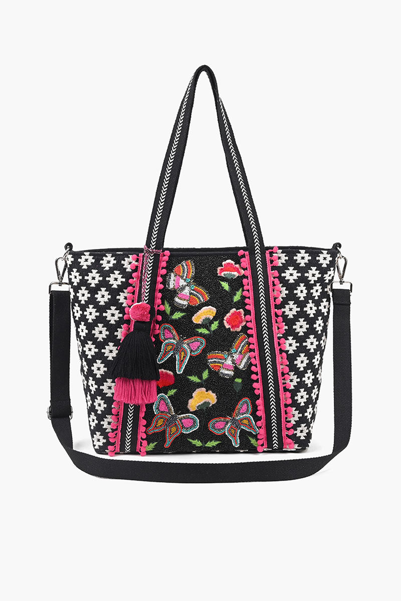 Medium Tote with Bag Strap & Pouch Black Butterfly | view 2